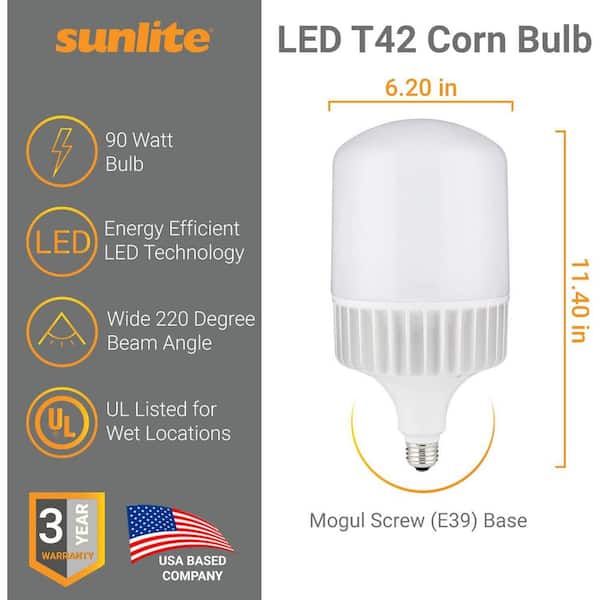 Sunlite 1000-Watt Equivalent T42 High Lumen UL Listed Wet Location E39 Base Corn LED Light Bulb, Warm White 3000K (1-Bulb) HD02765-1 The Home Depot