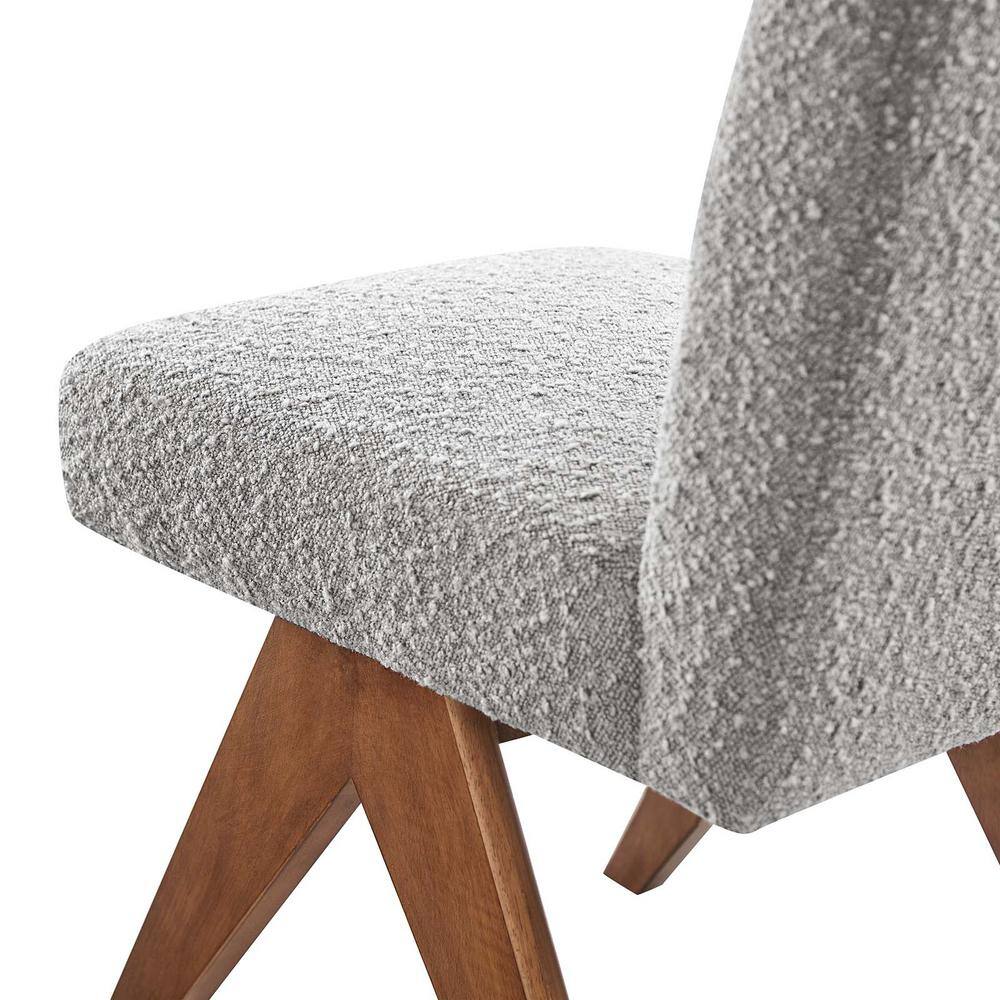 Light Gray Boucle Upholstered Side Chair with Wood Legs
