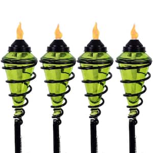 Sunnydaze 2-in-1 Swirling Metal Glass Outdoor Lawn Torch, Green (Set of 4)