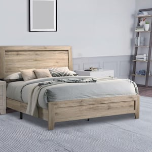 Brown Wooden Frame King Platform Bed with Grains and Knots