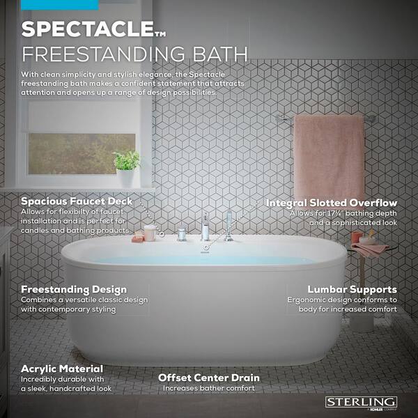Spectacle 65.75 in. Acrylic Flatbottom Bathtub in White