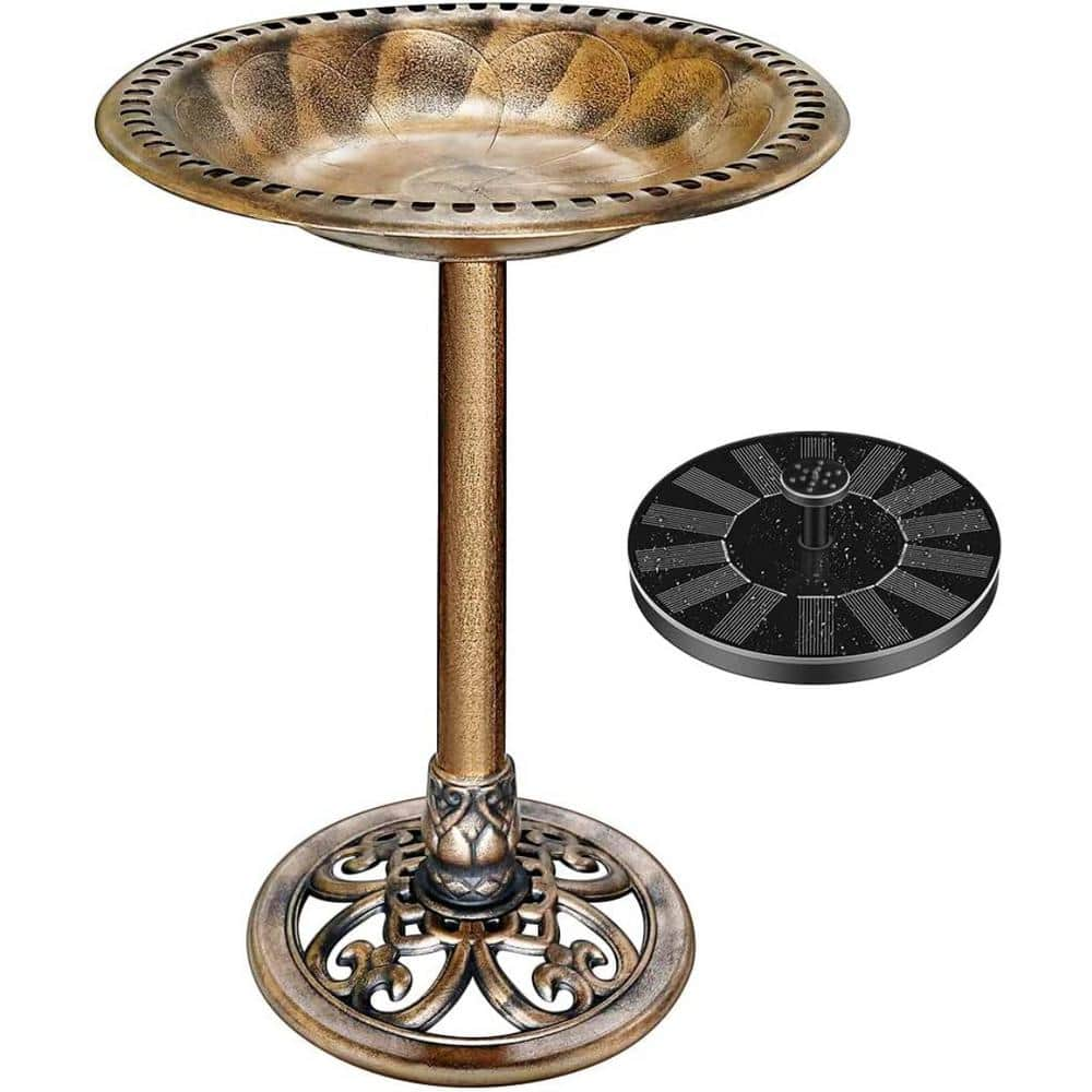 VIVOHOME Antique Polyresin Copper Garden BirdBath with Solar