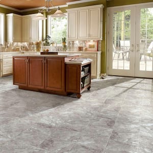 White and Grey Travertine 3 MIL x 12 in. W x 19 in. L Peel and Stick Water Resistant Vinyl Tile Flooring (36 sqft/case)