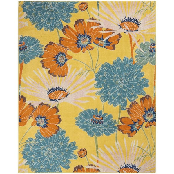 9 ft. x 12 ft. Yellow Floral Washable Area Rug