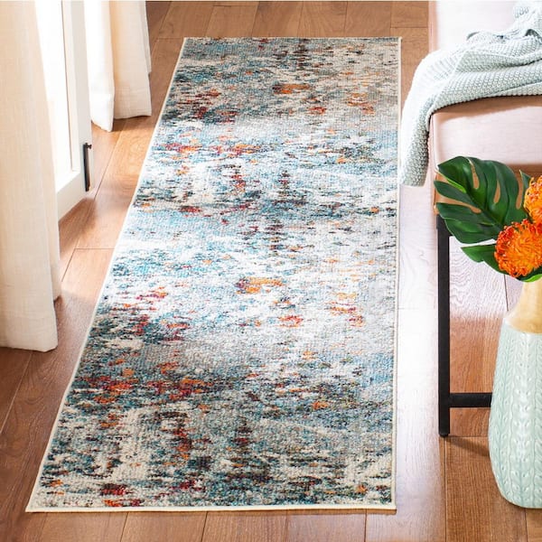 Madison Gray/Blue 2 ft. x 12 ft. Distressed Runner Rug