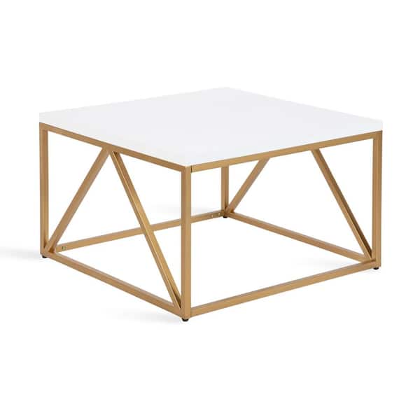 Kate and Laurel Truss 28 in. White and Gold Square MDF Coffee Table