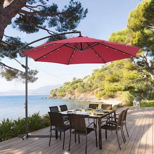 10 ft. Steel Cantilever Solar LED Patio Umbrella in Red