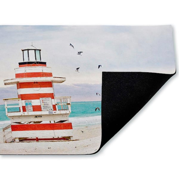 Birds Surrounding Beach Hut Blue 18 in. x 30 in. Polyester Non-Slip Outdoor Door Mat