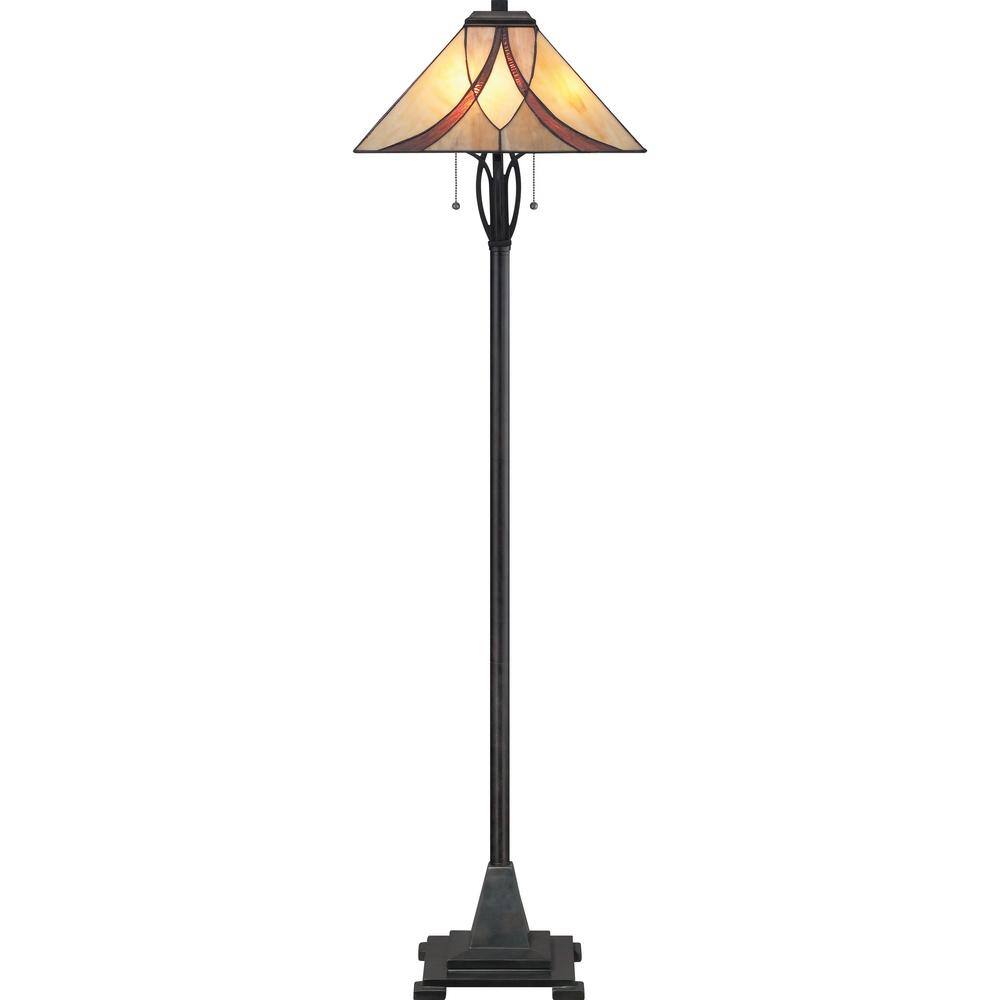 Asheville Bronze 60" Floor Lamp with Tiffany Glass Shade