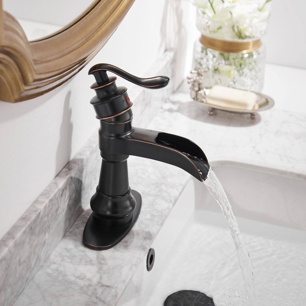 Oil Rubbed Bronze Single Handle Waterfall Bathroom Faucet with Drain Kit