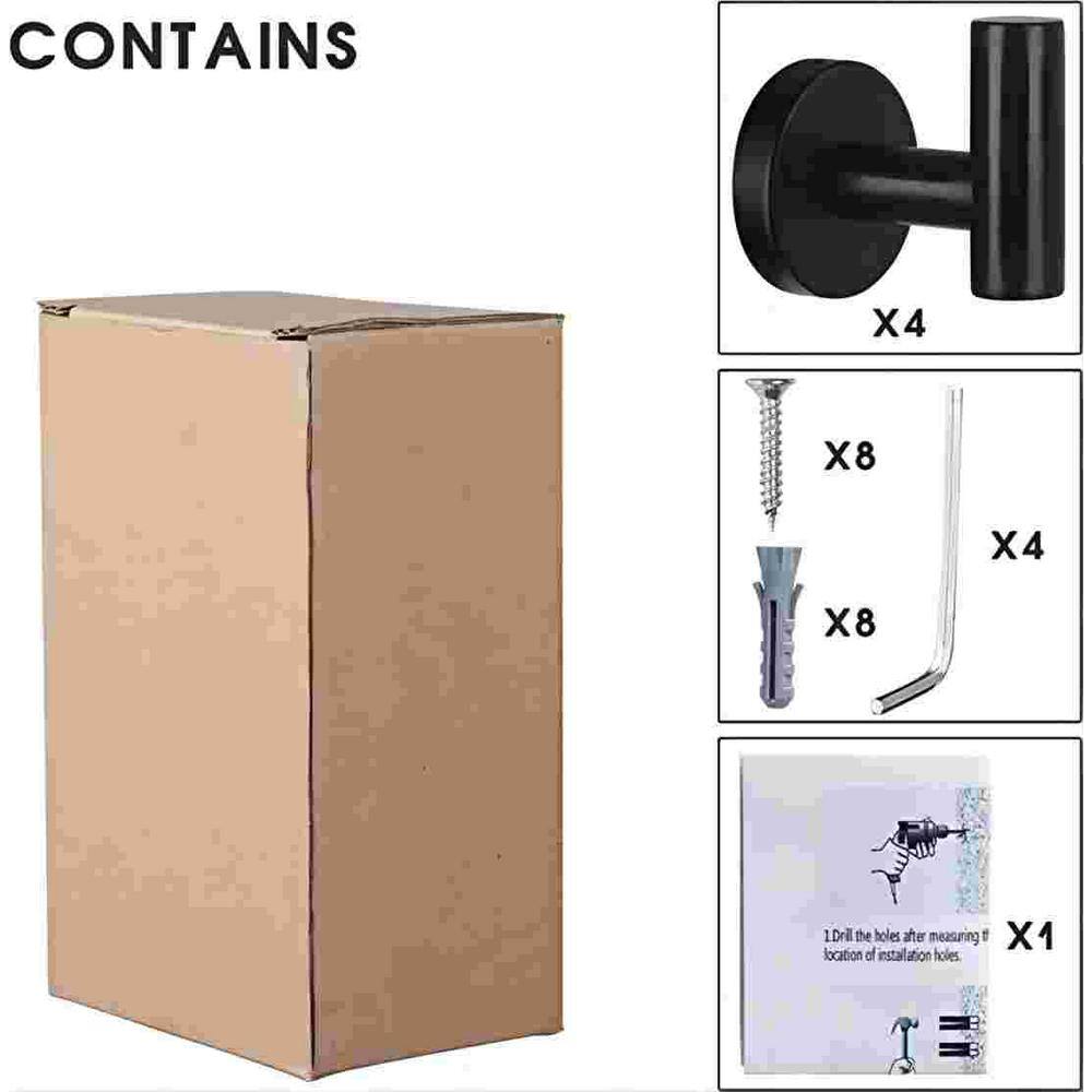 Matte Black Stainless Steel Wall Hooks, 16 Pack