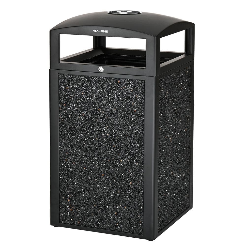 Alpine Industries 40 gal. Gray Stone All-Weather Outdoor Commercial Trash Can with Lid and Ashtray