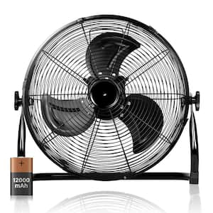 12 in. 3 fan speed Metal Industrial Rechargeable Cordless Floor Fan in Black with 360° Adjustable Tilt