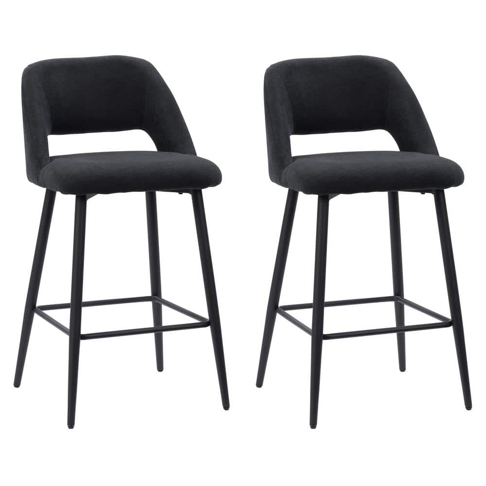 Elegant Luxe Black Velvet 28'' Barstool with Modern Iron Legs