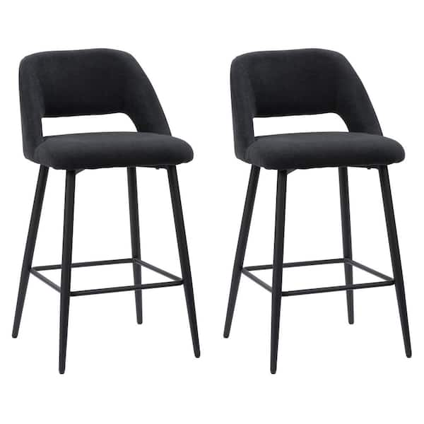 CorLiving Blakeley Black Velvet Barstool - Set of 2