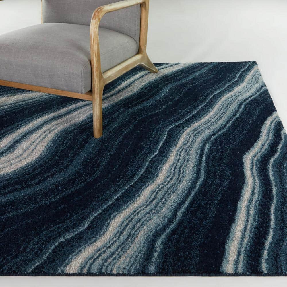 Rodero Navy and Gray Microfiber Abstract Area Rug