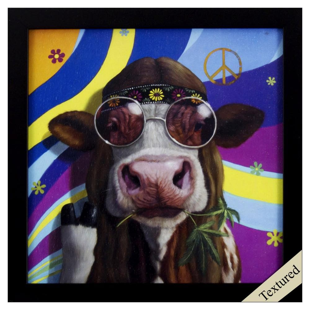 Cow Munching Grass - Wood Framed Art - Multiple Sizes