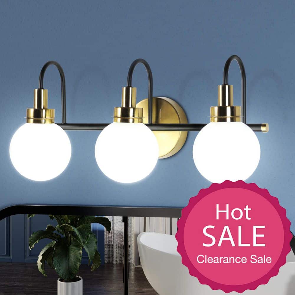 Merrin 21.6 in. 3-Light Black and Gold Bathroom LED Vanity Light with White Acrylic Shades price history on PriceWatchPro