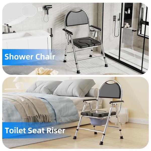 Wudkey 4 in 1 Folding Bedside Commode Chair for Elderly with Arms