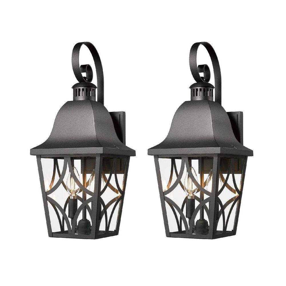 18.13 in. Outdoor Wall 2-Light Fixtures, Matte Black Waterproof Wall Sconce with E12 Base Clear Glass (2 Pack, No Bulbs) price history on PriceWatchPro