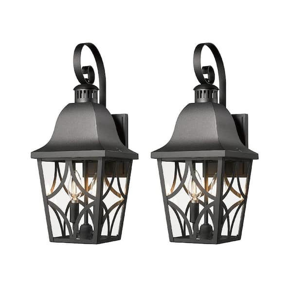 18.13 in. Outdoor Wall 2-Light Fixtures, Matte Black Waterproof Wall Sconce with E12 Base Clear Glass (2 Pack, No Bulbs)