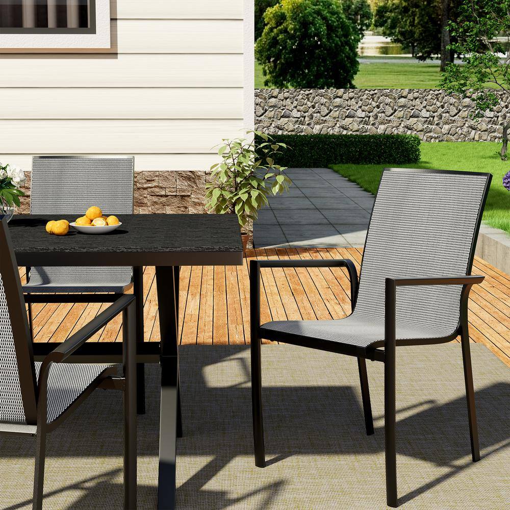 Black Metal Mesh Stackable Outdoor Dining Chairs, Set of 2