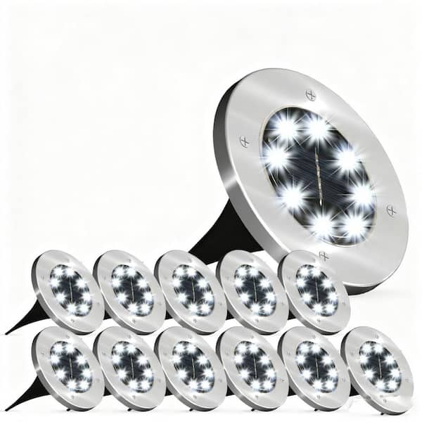 5 in. Silver Steel Solar Path Lights 12-Pack