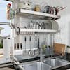 Numhew Over the Sink 3 Tier Adjustable Length Full Stainless Steel Large Storage Kitchen Dish Rack for Kitchen Counter, Silver H0D7G8J3