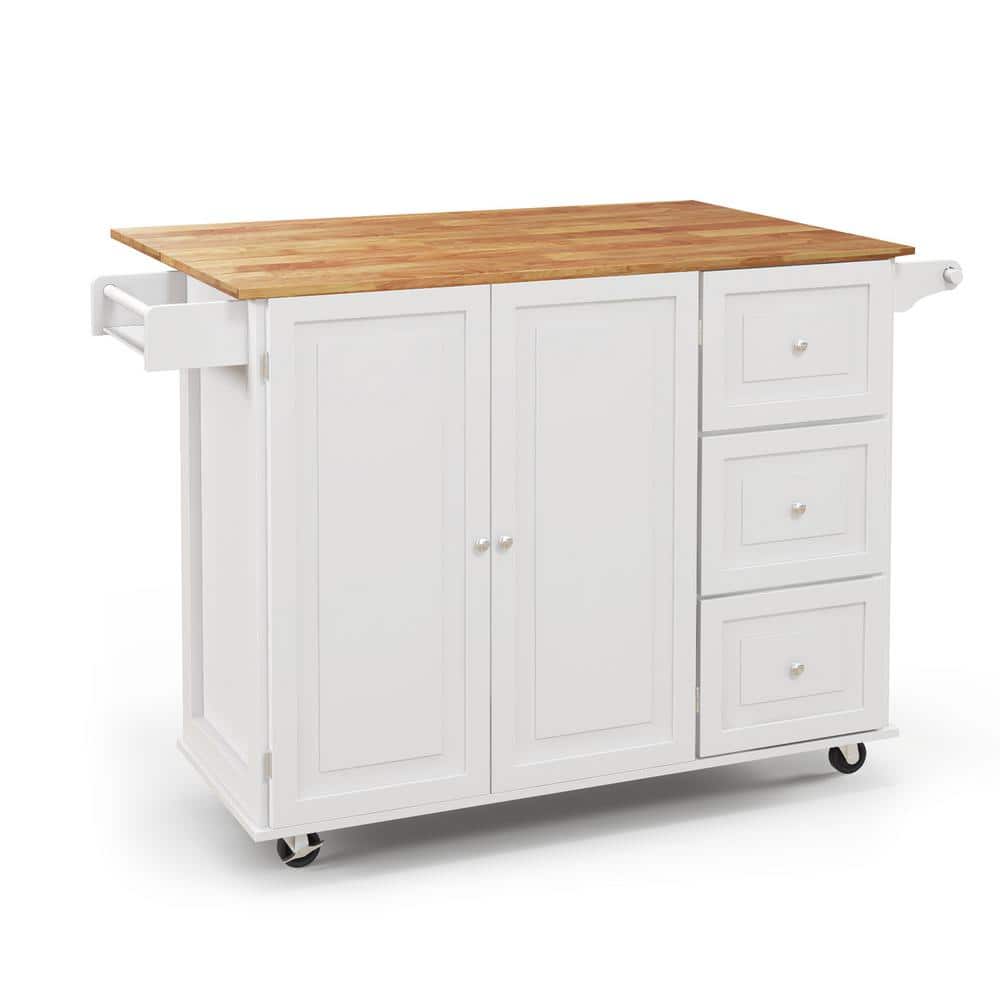 ANGELES HOME 53 1/2 in. Rubber Wood Kitchen Island Trolley Cart with