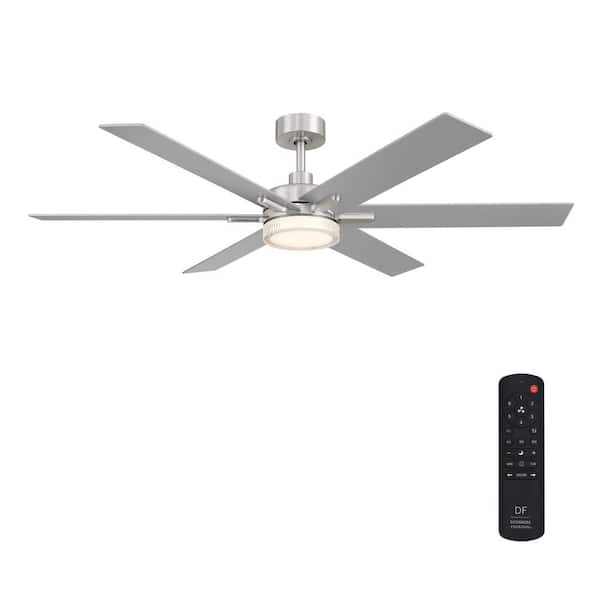 Designers Fountain Chillion 60 in. Indoor/Covered Outdoor Brushed Nickel LED Ceiling Fan with 5-CCT and 7-RGB Selections, Remote Included