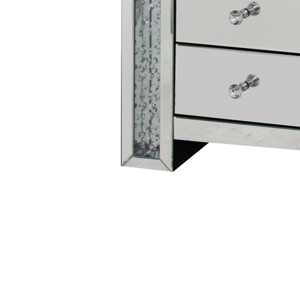 Round Mirrored Wood and Glass Accent Table with Storage
