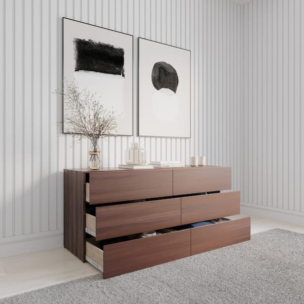 エムブラウンエッセンス Nexera James Walnut 6-Drawer 59 in. W Dresser 341731 - The Home Depot