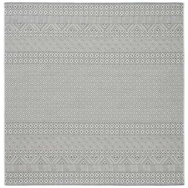 Courtyard Brown/Gray 4 ft. x 4 ft. Tribal Striped Diamonds Indoor/Outdoor Patio  Square Area Rug