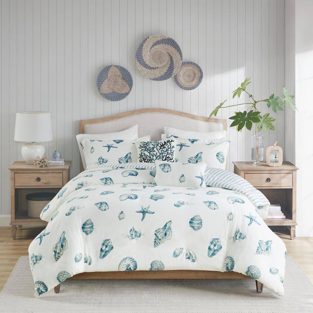 King Blue Cotton Nautical Duvet Cover Set with Shams