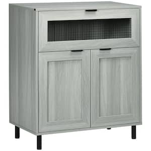 Gray MDF Top 30 in. W Industrial Buffet Cabinet with Metal Grid Flip Drawer, 2-Tier Cabinet
