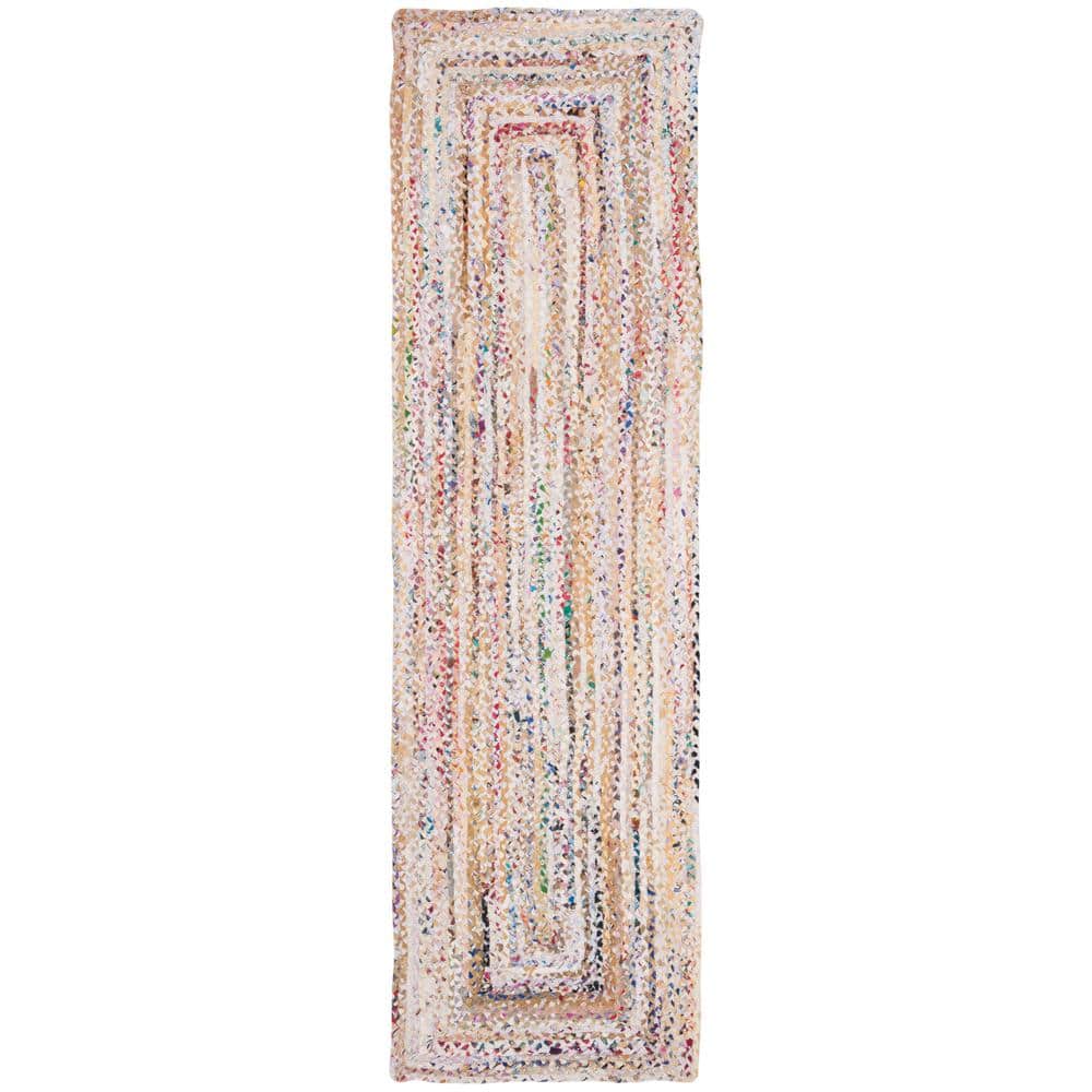 Handmade Ivory and Multicolor Wool Cotton Braided Runner Rug