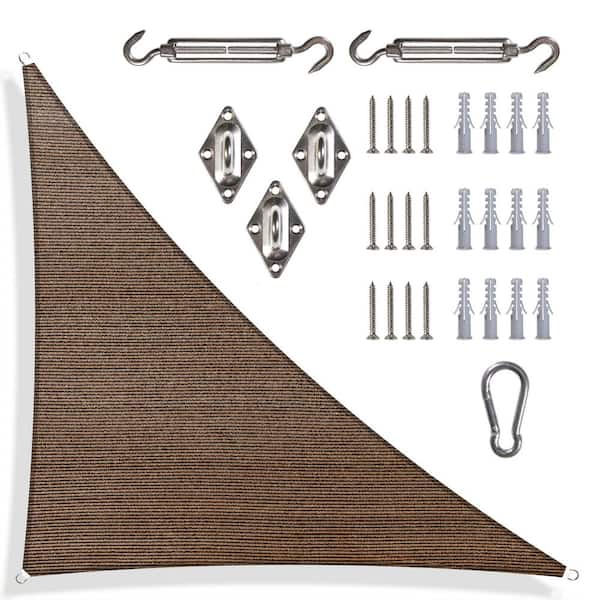 COLOURTREE 12 ft. x 12 ft. x 17 ft. Brown Right Triangle Sun Shade Sail Canopy with Hardware Kit