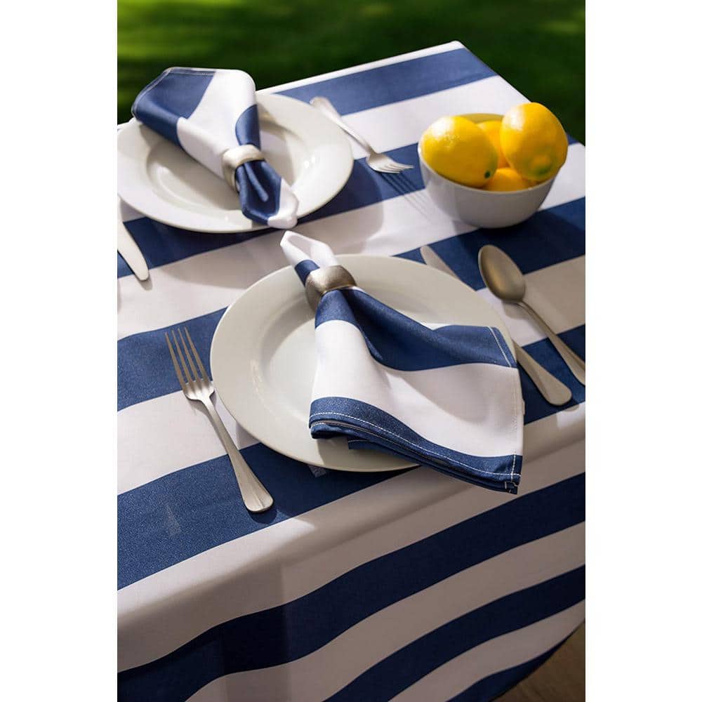 Nautical Blue and White Striped Polyester Outdoor Tablecloth 60" x 120"