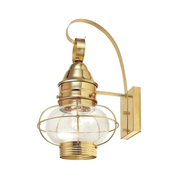 Hampton Bay Wall-Mount Outdoor Polished Brass 10 in. Lantern-DISCONTINUED
