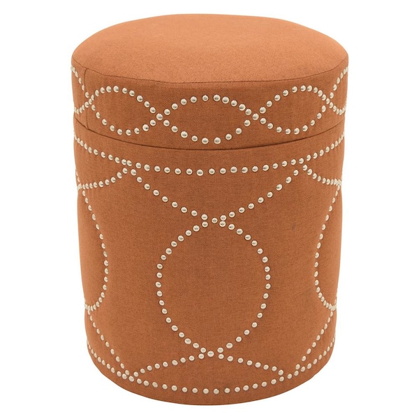 THREE HANDS 19.5 in. Orange Storage Ottoman