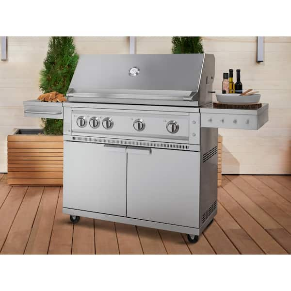 NewAge Products Outdoor Kitchen Signature Series 6 Piece Cabinet Set with  33 in. Natural Gas Platinum Grill