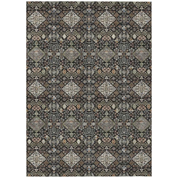 Chantille Machine Washable Indoor/Outdoor Abstract ACN2478 Black 8 ft. x 10 ft. Area Rug