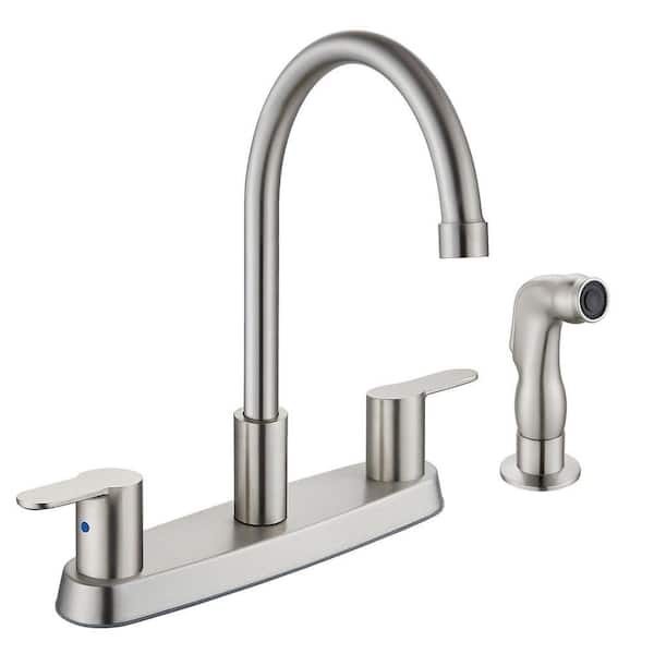 Double Handle Deck Mount Standard Kitchen Faucet in Brushed Nickel