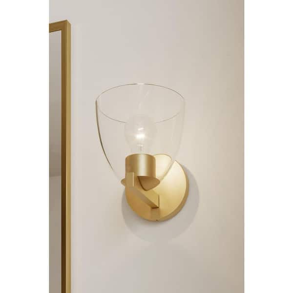 Noellea 6.5 in. 1-Light Legacy Brass Vanity Light with Clear Glass Shade