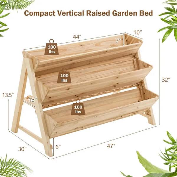 Cubilan Natural 3 Tier Wooden Vertical Raised Garden Bed with