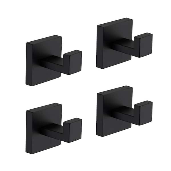 Satico 4-Pack J-Hook Wall-Mounted Stainless Steel Bathroom Robe/Towel Hook in Matte Black for Bathroom Kitchen