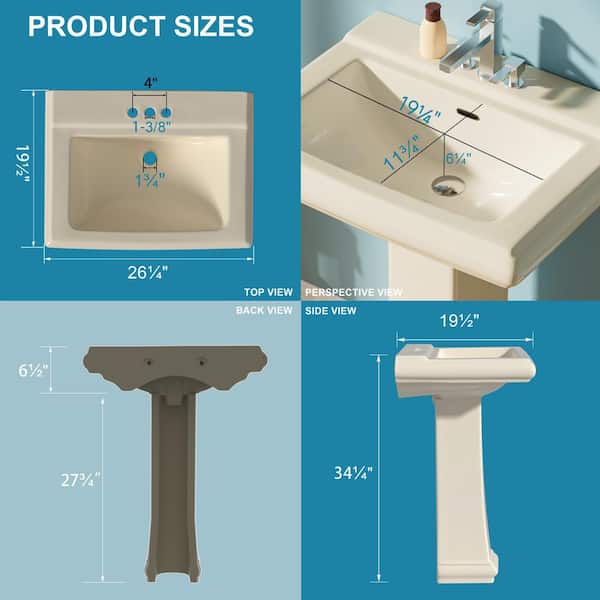 Aguamaph 19 in. D x 26 in. W Pedestal Combo Bathroom Sink in Bone