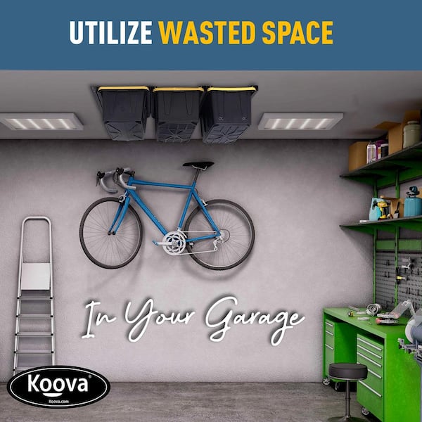 KOOVA 3 in. W x 2 in. H x  26 in. D Three Bin Rack Adjustable Height Garage Ceiling Mounted Storage Unit Black