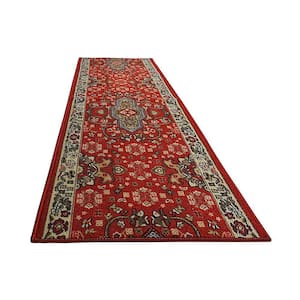 Isfahan Cut to Size Red Color 32" Width x Your Choice Length Custom Size Slip Resistant Rubber Runner Rug