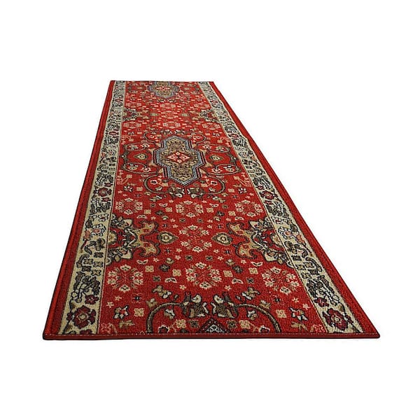 Unbranded Isfahan Cut to Size Red Color 36" Width x Your Choice Length Custom Size Slip Resistant Rubber Runner Rug